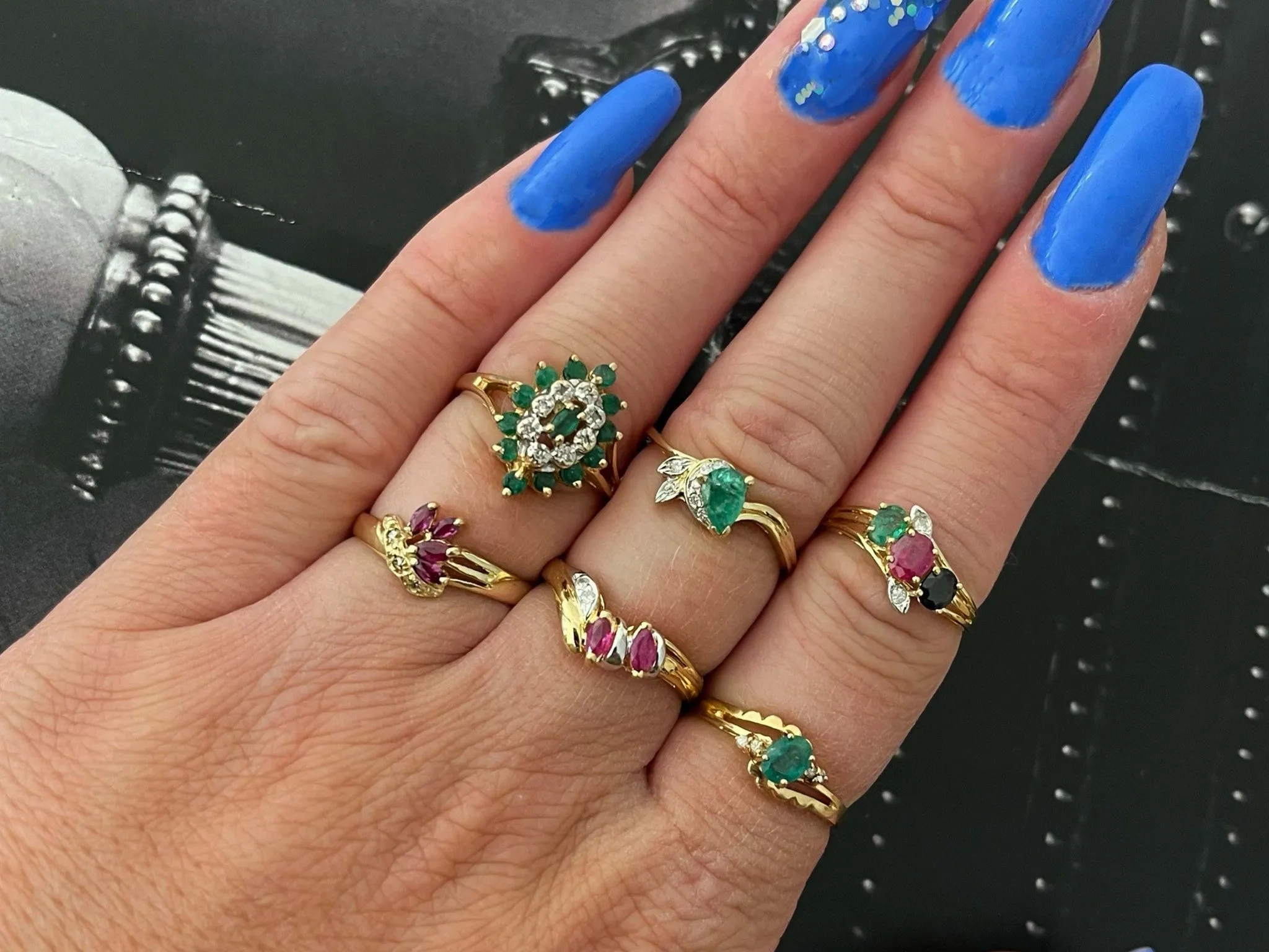 Marquise Emerald and Diamond Ring in 14k Yellow Gold