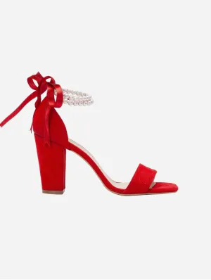 Melissa Vegan Wildleder Perlen Sandalen mit Absatz | Rot