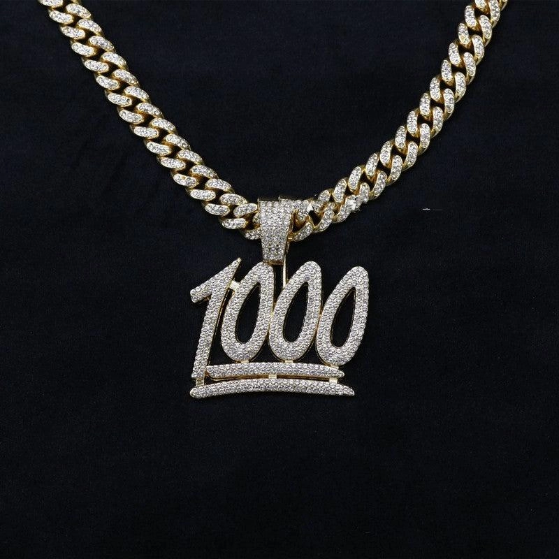 Men's And Women's Digital Diamond-encrusted 1000 Pendant Cuban Necklace