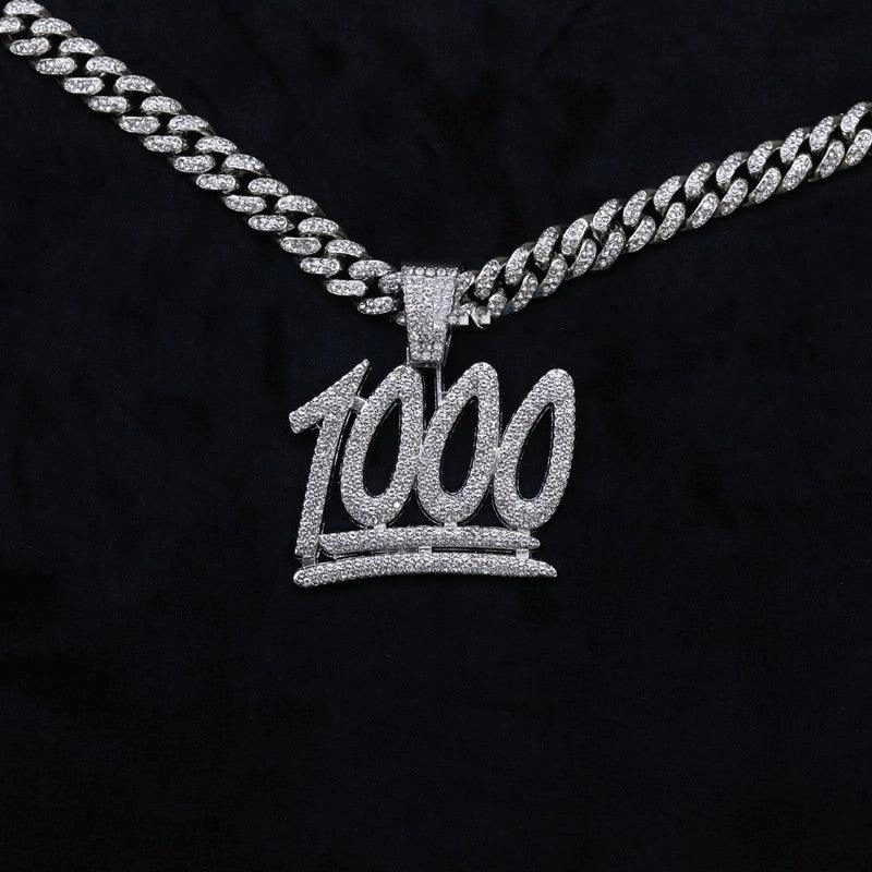 Men's And Women's Digital Diamond-encrusted 1000 Pendant Cuban Necklace