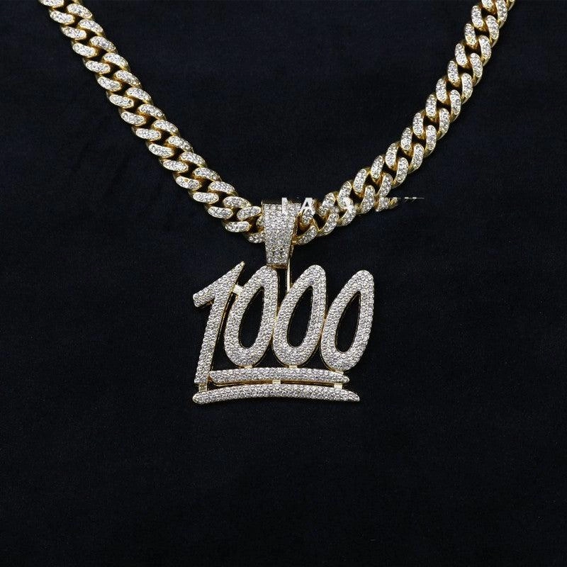 Men's And Women's Digital Diamond-encrusted 1000 Pendant Cuban Necklace