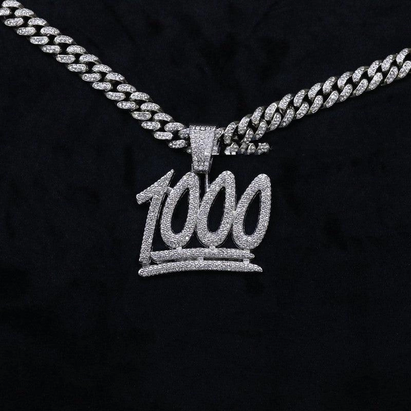 Men's And Women's Digital Diamond-encrusted 1000 Pendant Cuban Necklace