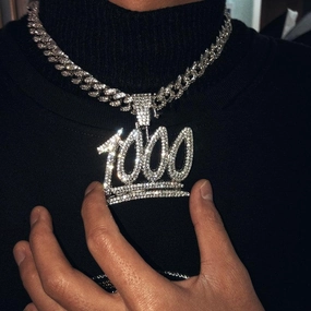 Men's And Women's Digital Diamond-encrusted 1000 Pendant Cuban Necklace 