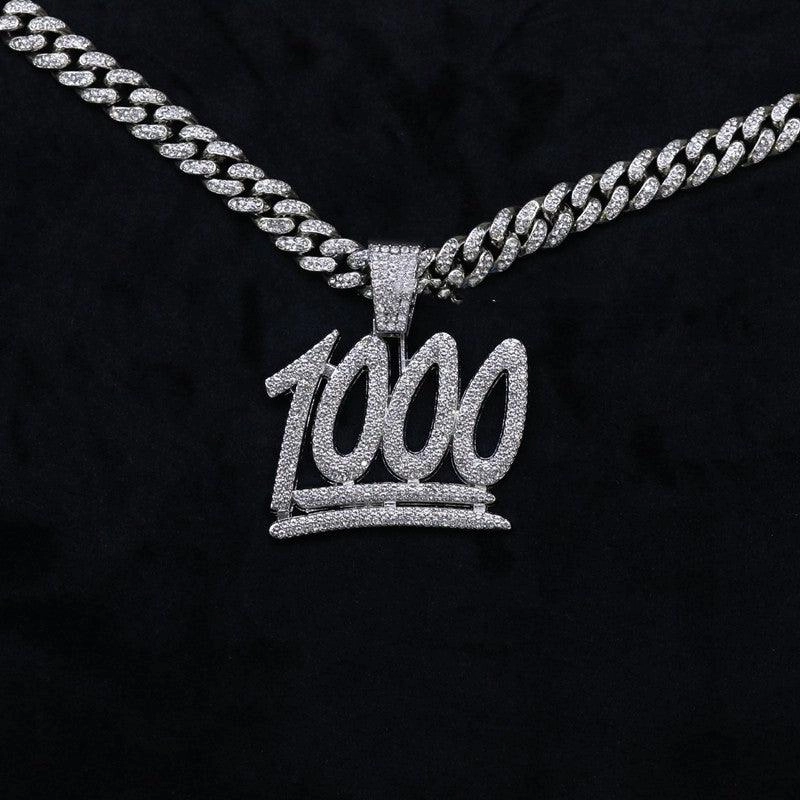 Men's And Women's Digital Diamond-encrusted 1000 Pendant Cuban Necklace