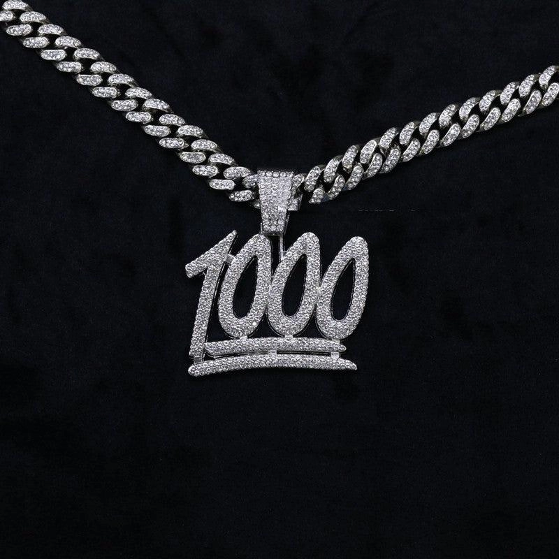 Men's And Women's Digital Diamond-encrusted 1000 Pendant Cuban Necklace