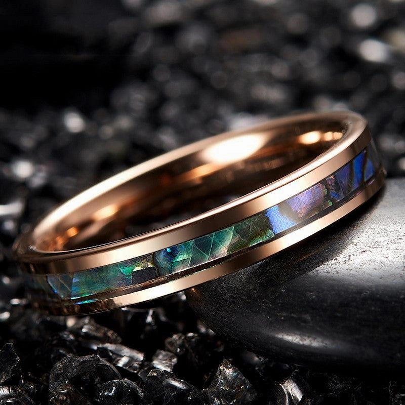 Men's And Women's Fashion Rose Gold Plated Inlaid Abalone Shell Ring