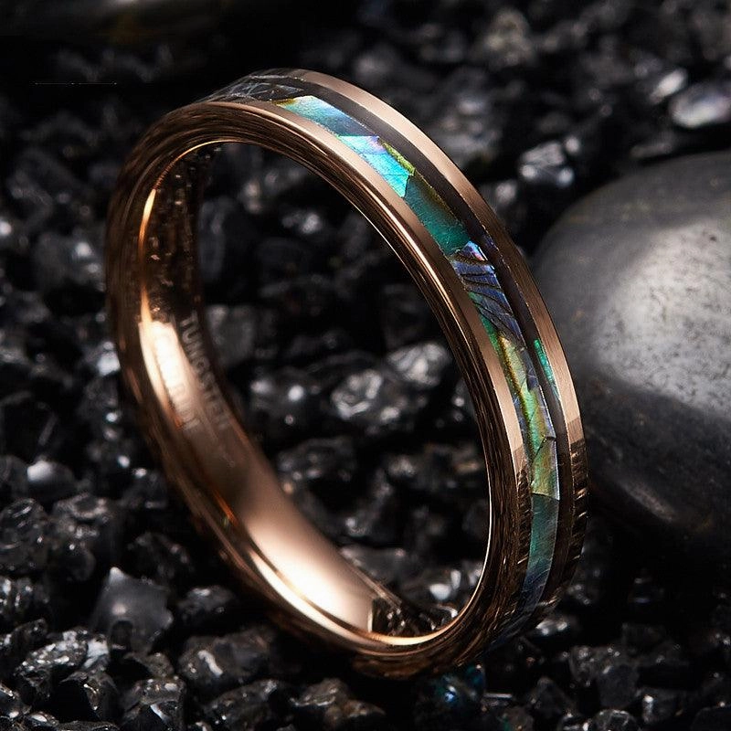 Men's And Women's Fashion Rose Gold Plated Inlaid Abalone Shell Ring