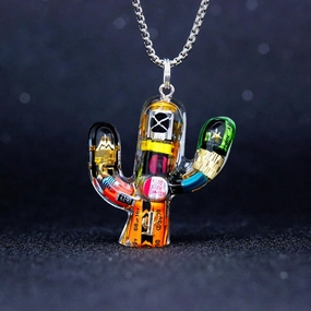 Men's And Women's Fashionable And Simple Cactus-shaped Pendant Necklace 