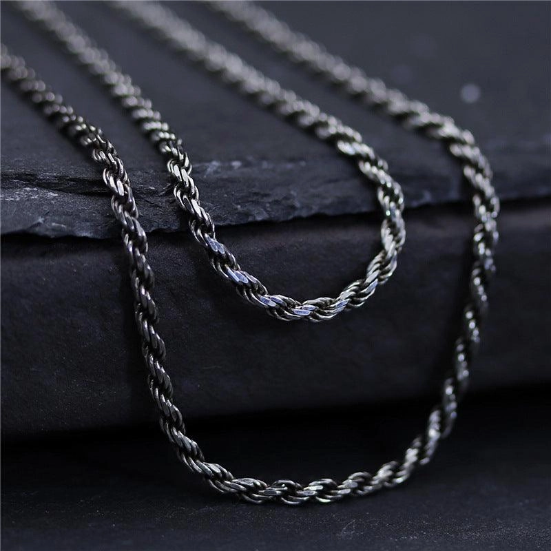 Men's And Women's Versatile Long S925 Sterling Silver Fried Dough Twist Necklace 