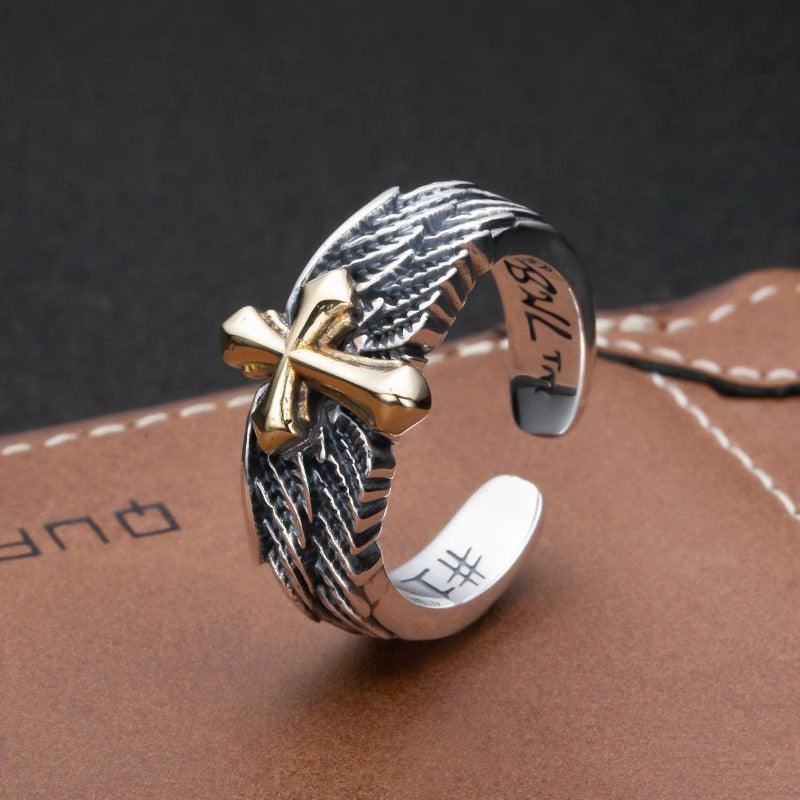 Men's Fashion Vintage Cross Wings Ring