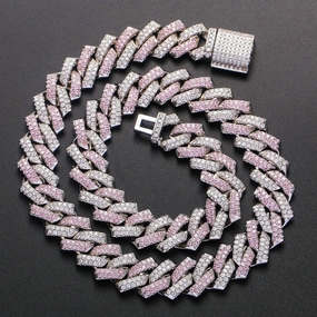 Men's Hip Hop Personality Cuban Necklace Pink Zircon 