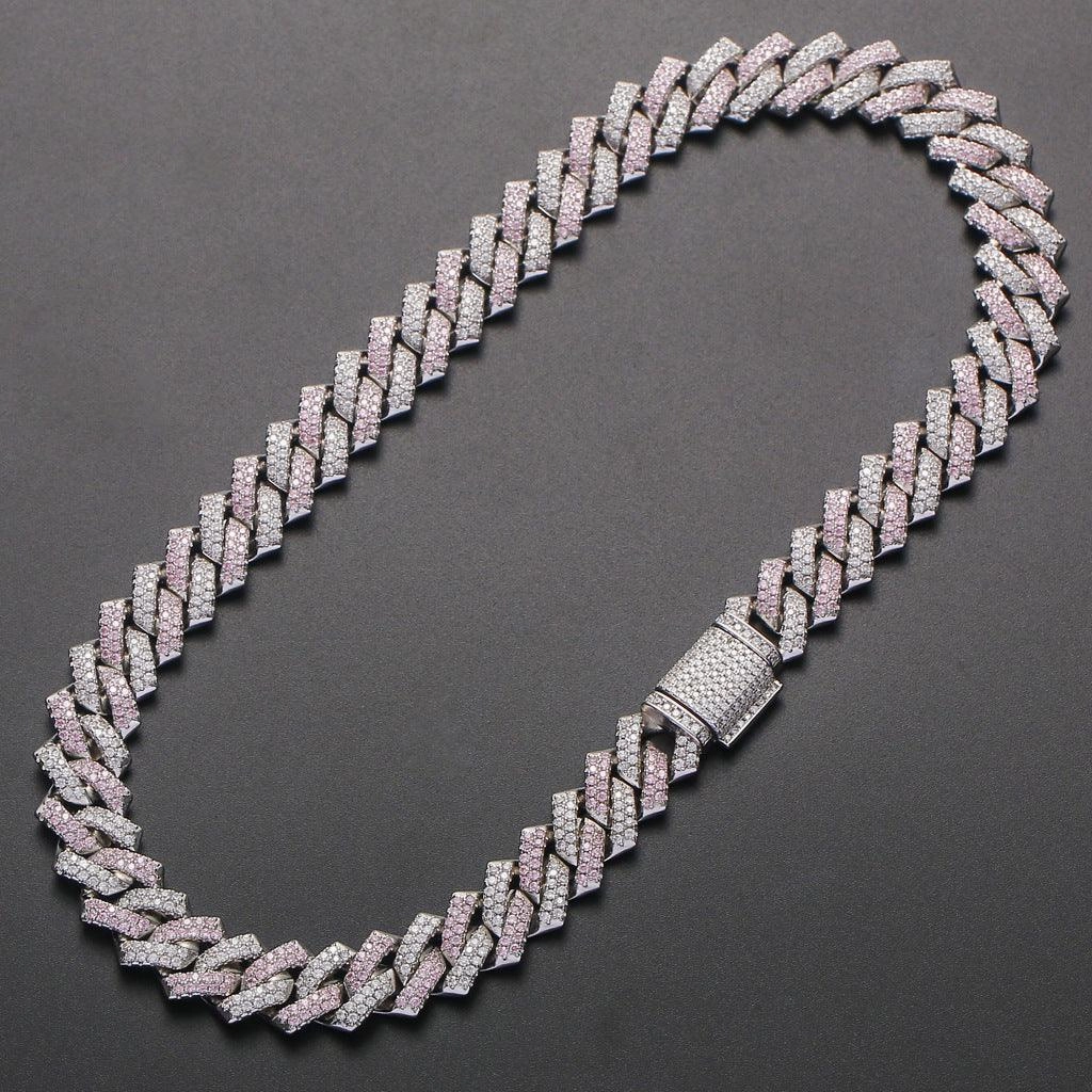 Men's Hip Hop Personality Cuban Necklace Pink Zircon