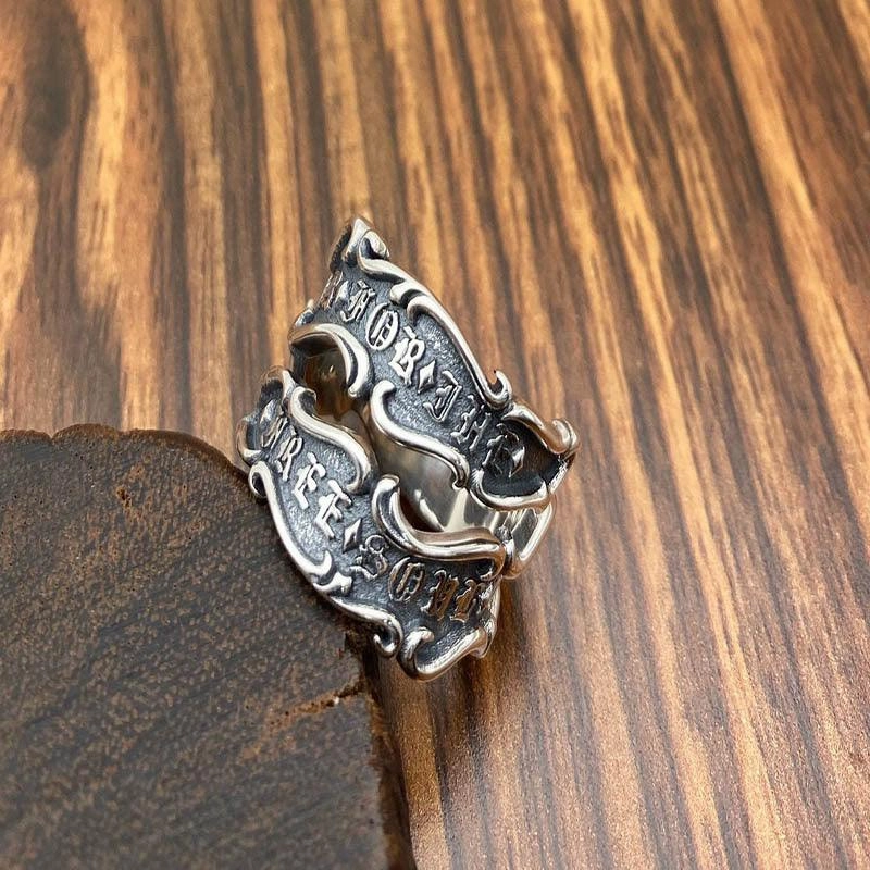 Men's Sterling Silver Personalized Retro Ribbon Ring