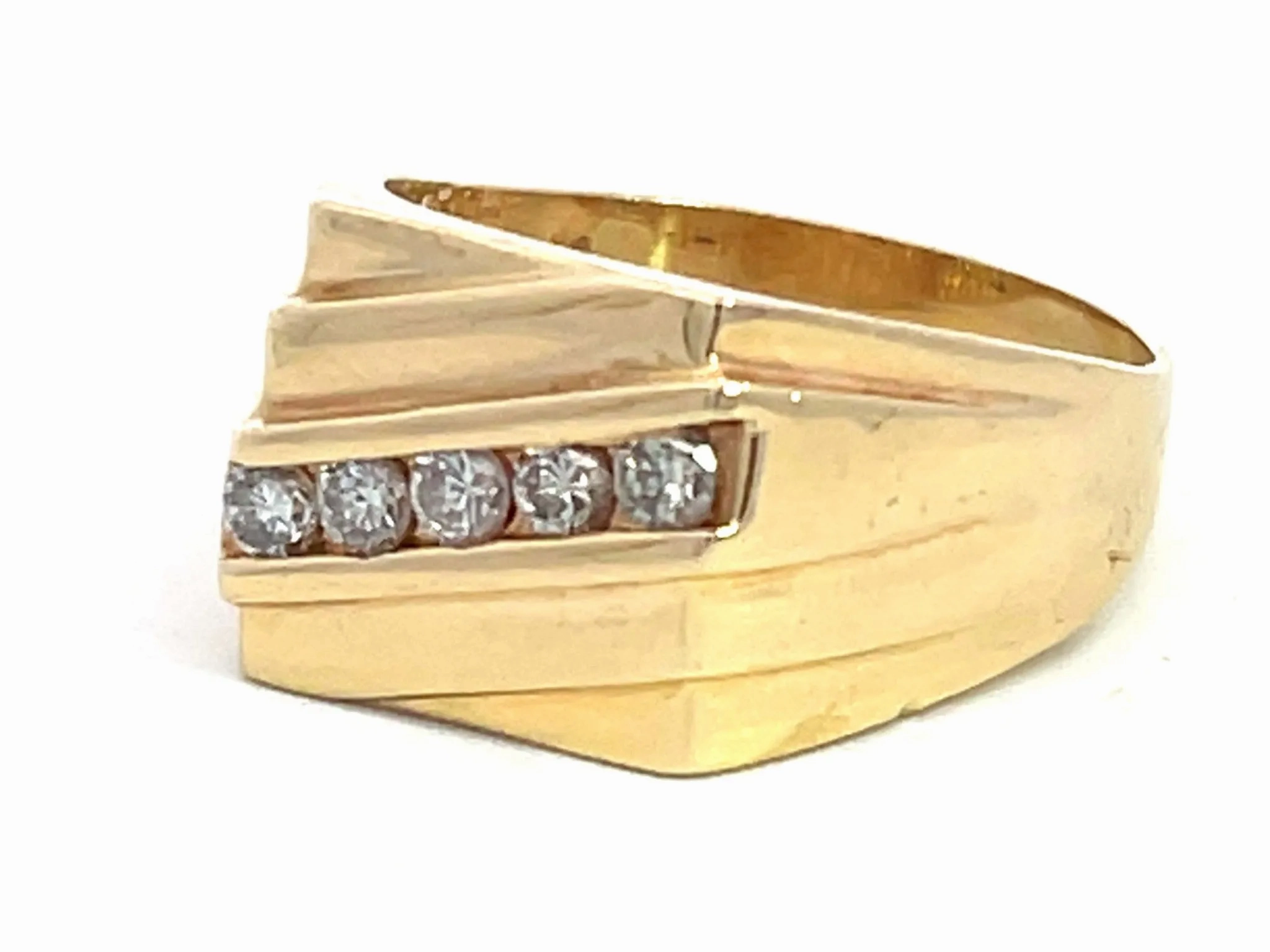 Mens Brilliant Cut 5 Diamond Ring in 14k Yellow Gold