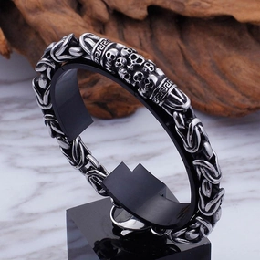 Mens Cool Gothic Style Skeleton Punk Metal Braided Chain Bracelet 