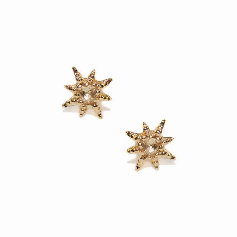 Micro Aztec Starburst Studs - Clear Topaz &amp; Gold