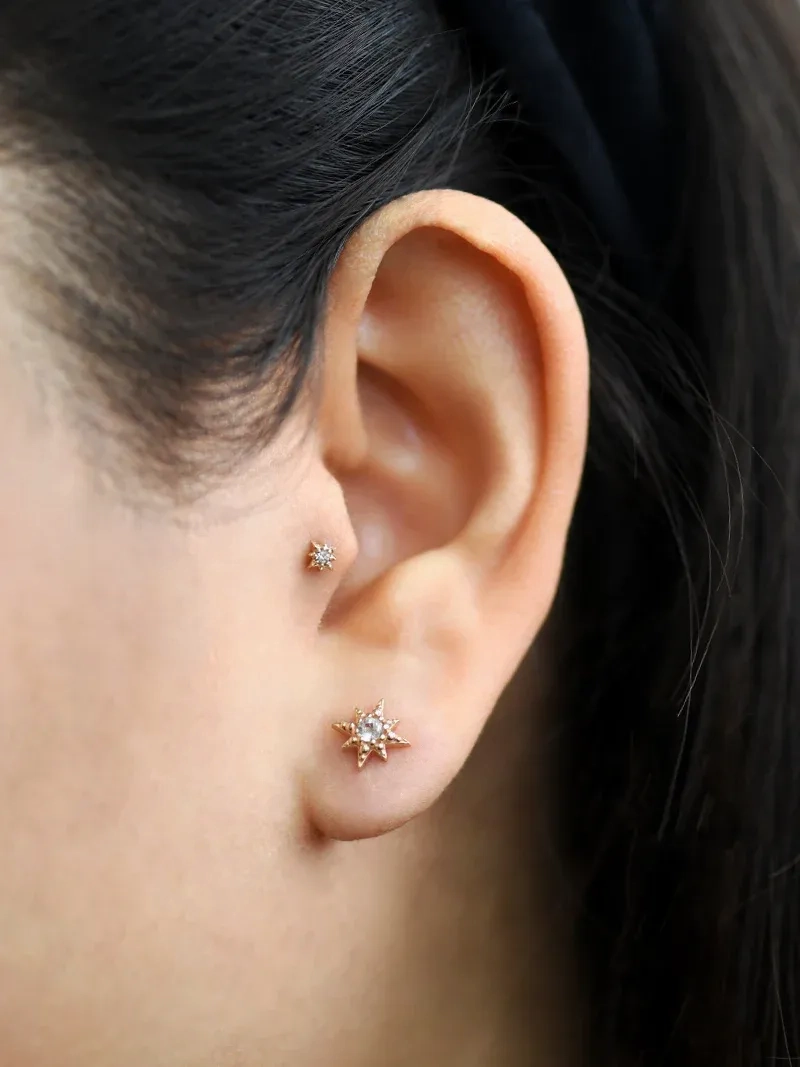 Micro Aztec Starburst Studs - Clear Topaz &amp; Gold