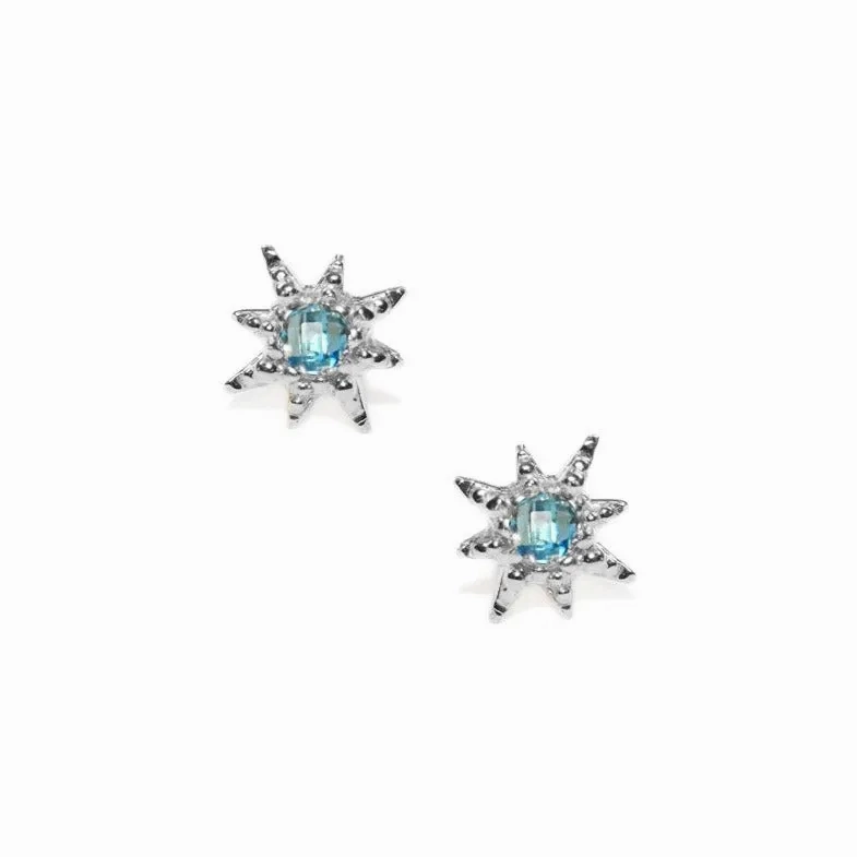 Micro Aztec Starburst Studs - Swiss Blue Topaz &amp; Silver
