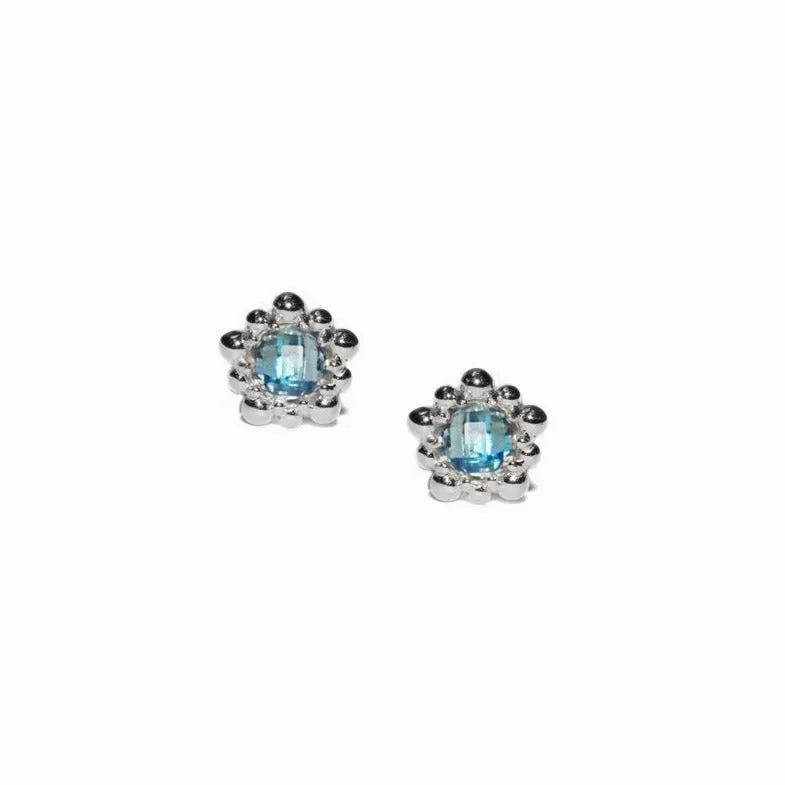Micro Dew Drop Studs - Swiss Blue Topaz &amp; Silver