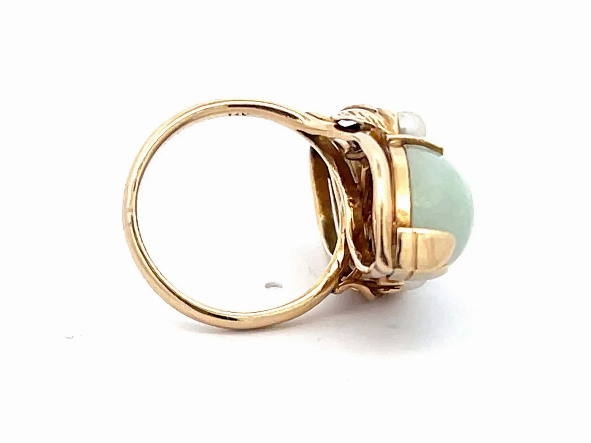 Mings Hawaii Double Jade and Pearl Ring in 14k Yellow Gold