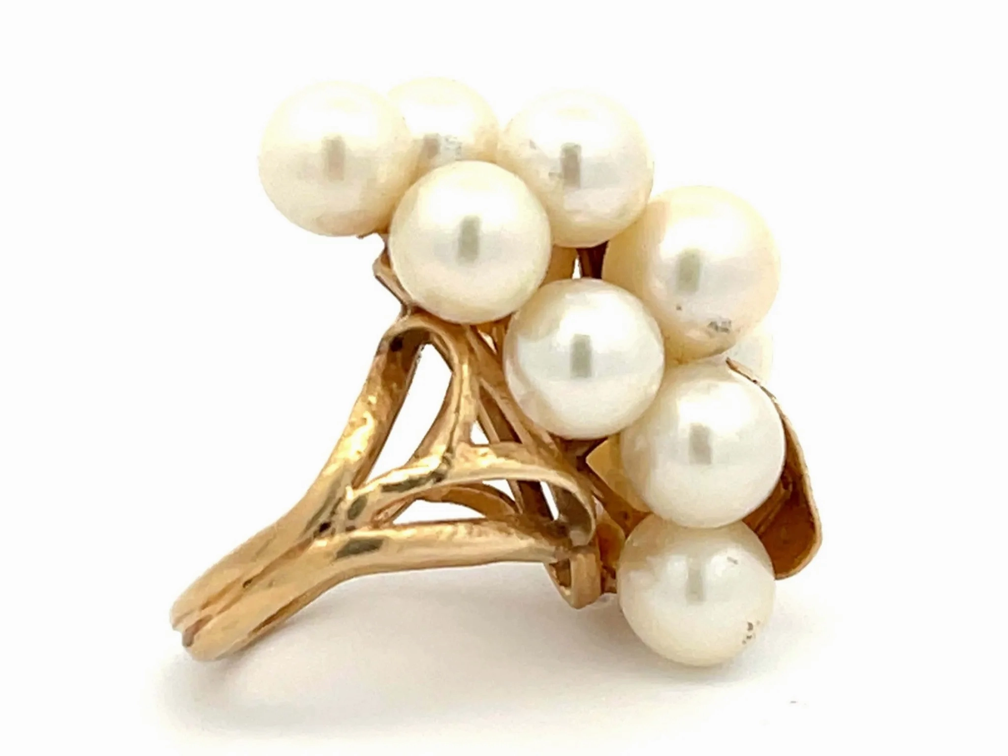 Mings Large Akoya Pearl and Leaf Ring in 14k Yellow Gold