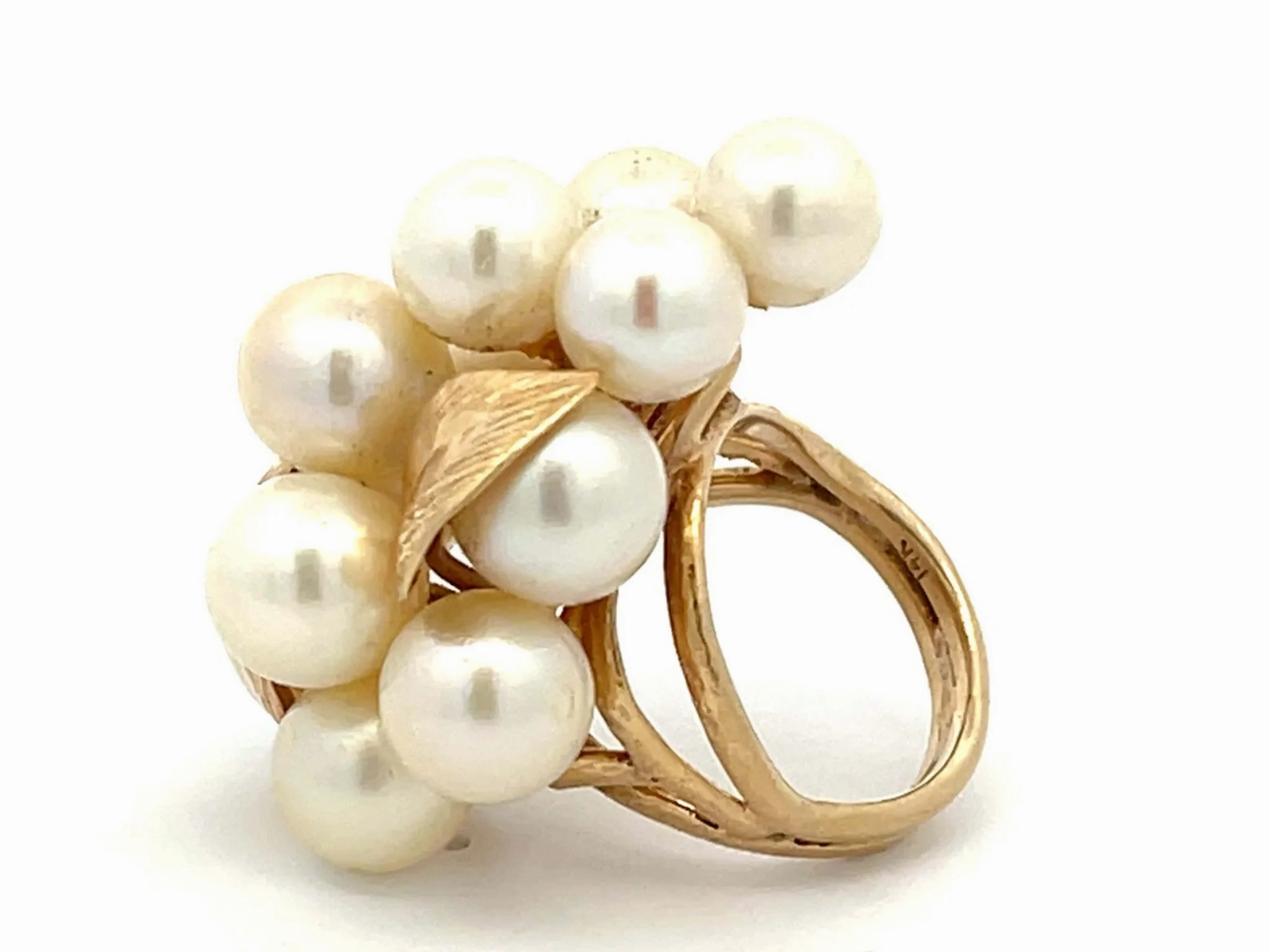 Mings Large Akoya Pearl and Leaf Ring in 14k Yellow Gold