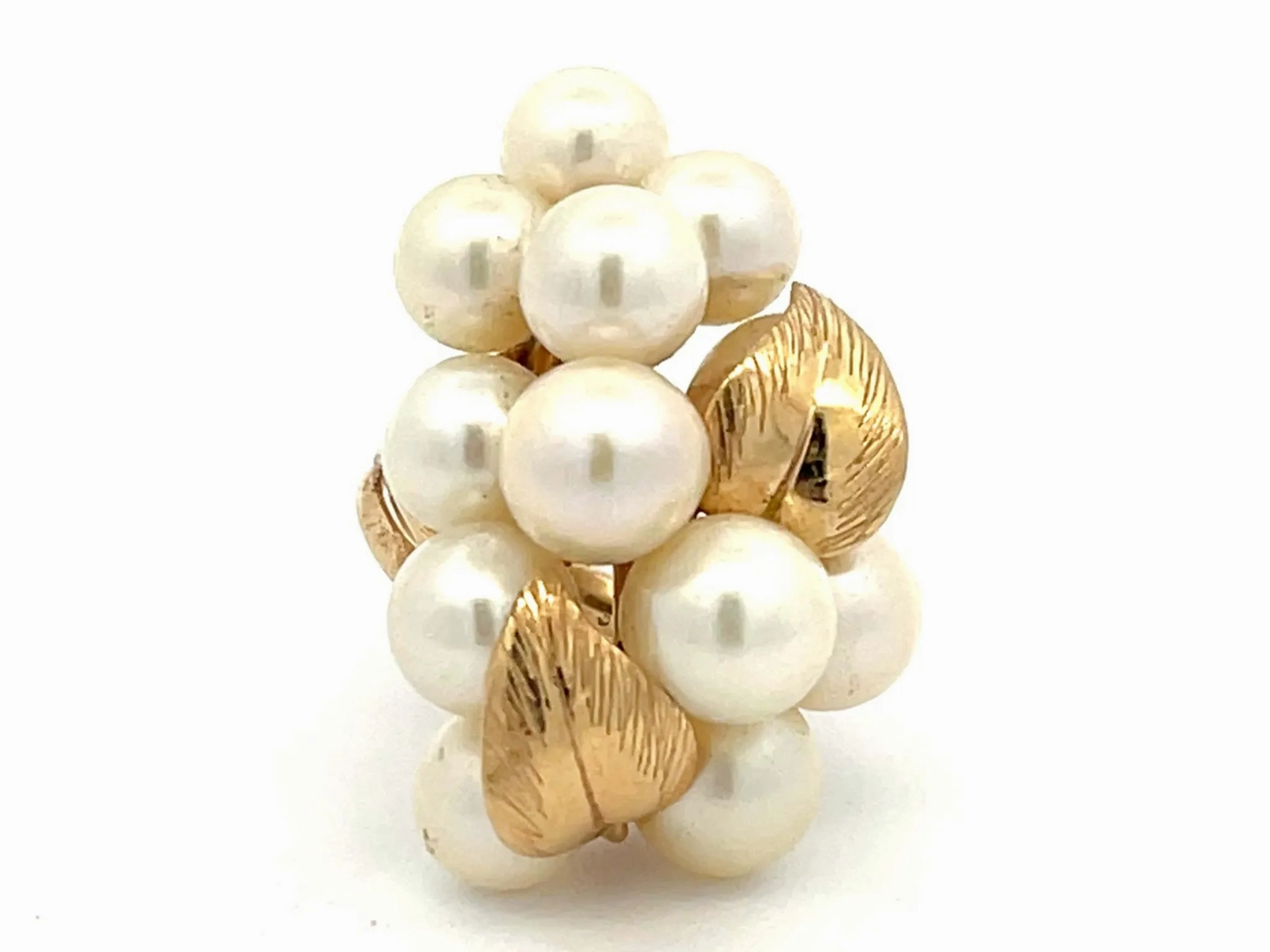 Mings Large Akoya Pearl and Leaf Ring in 14k Yellow Gold