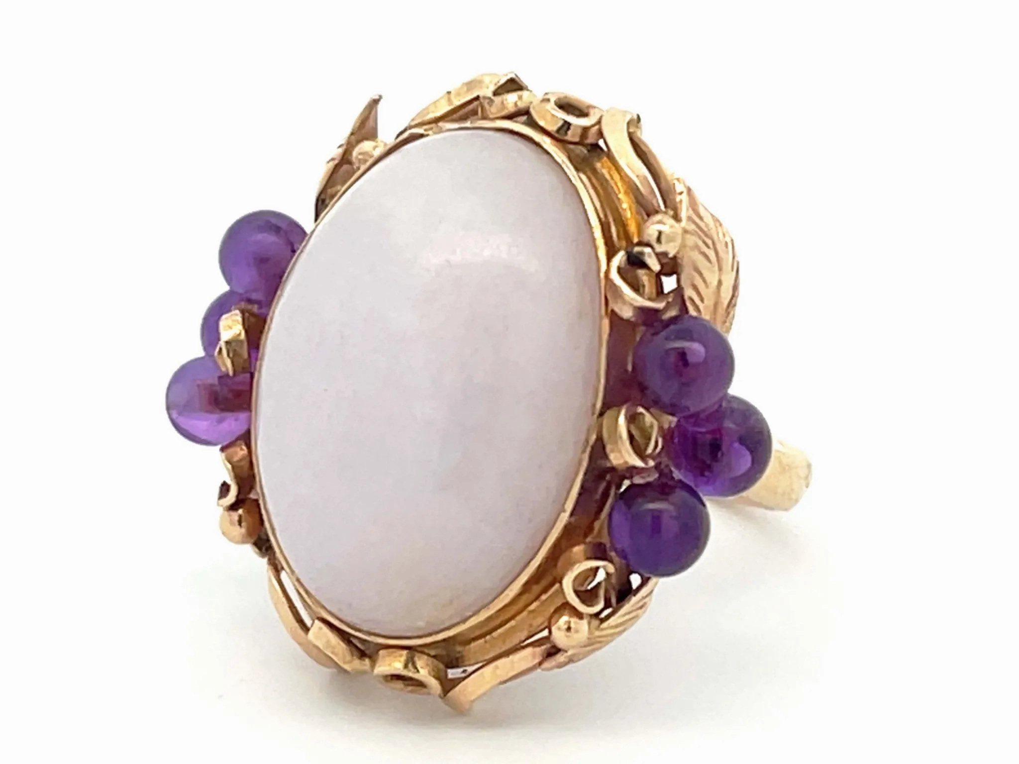 Mings Lavender Jade and Purple Amethyst Ring in 14k Yellow Gold