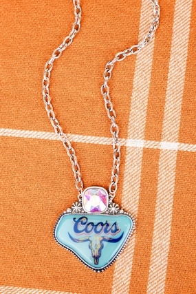 Mint Crystal Steer Head Coors Necklace texture-rose-gold  