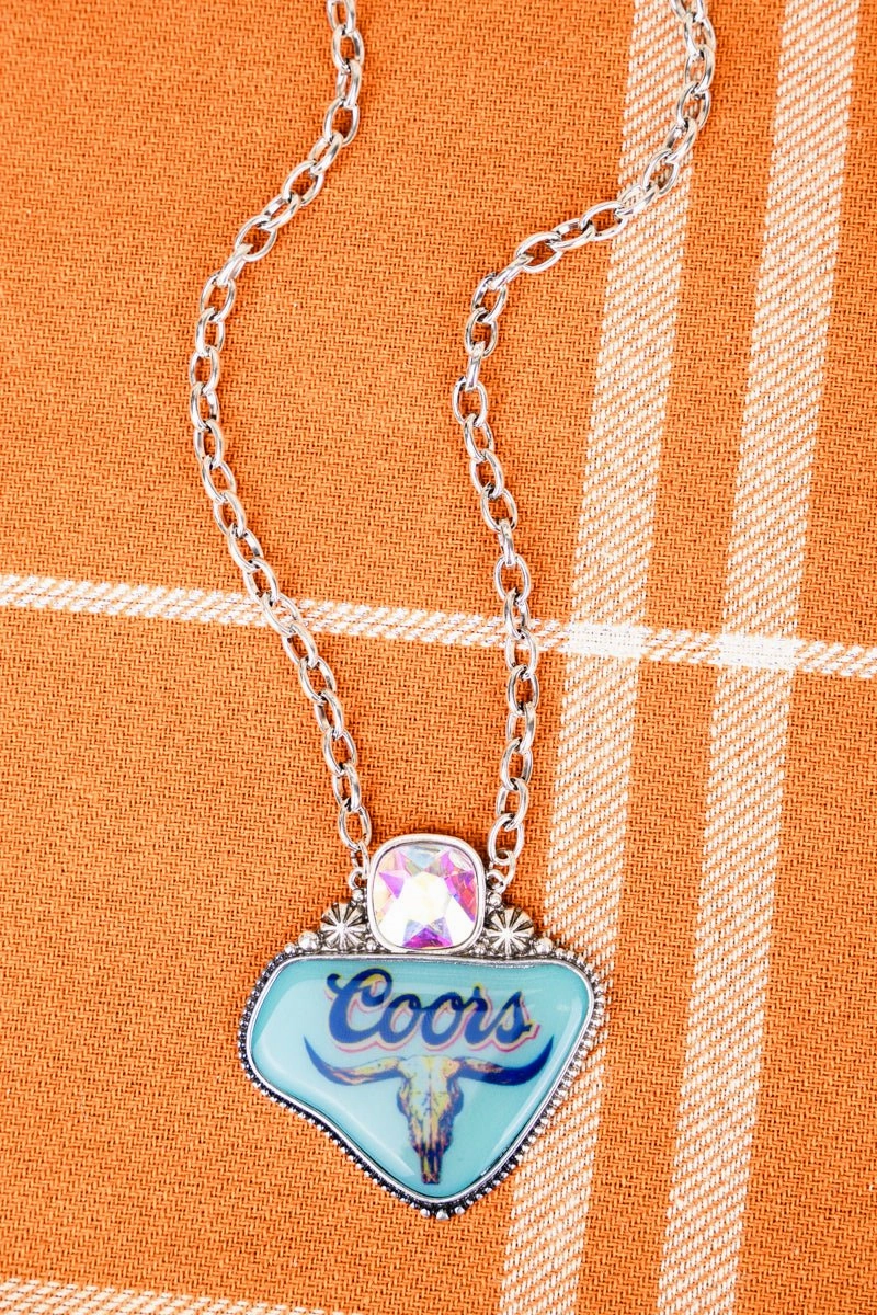 Mint Crystal Steer Head Coors Necklace texture-rose-gold  