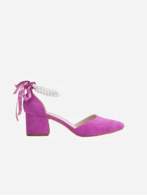 Miranda Vegan Velvet Perlen Absatzschuhe | Fuchsia