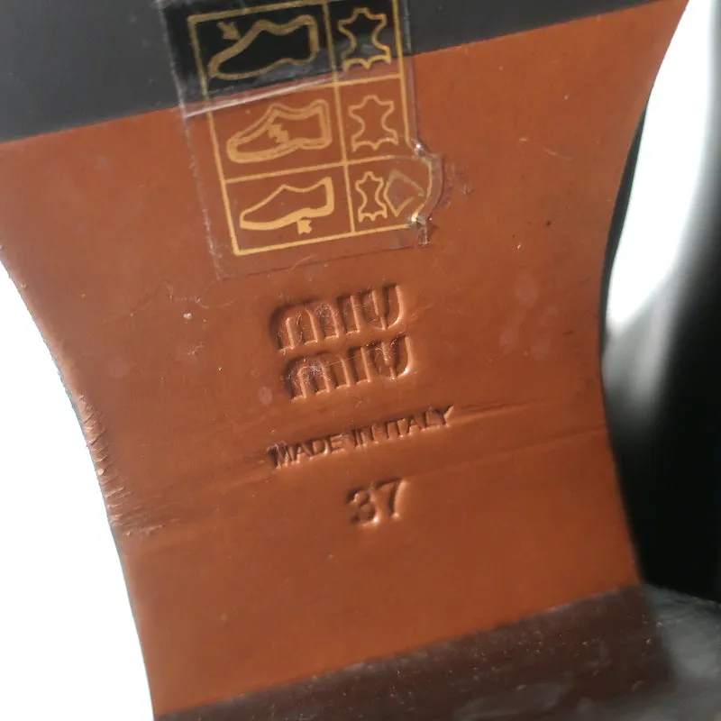 Miu Miu Logo-Detailed Pull-On Stiefeletten Schwarz Leder Größe 37
