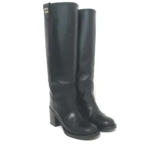 Miu Miu Logo-Detailed Pull-On Stiefeletten Schwarz Leder Größe 37
