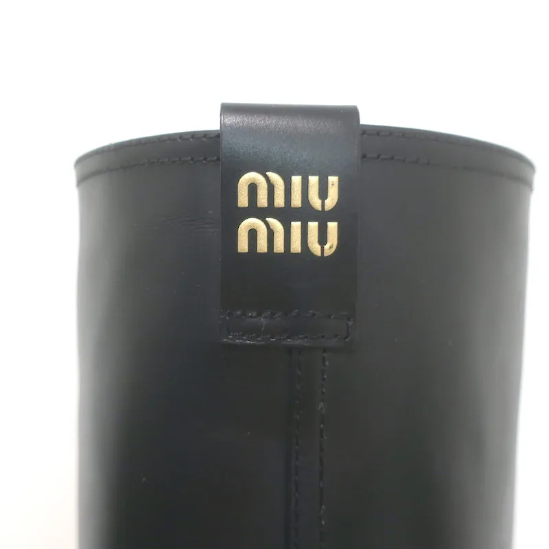 Miu Miu Logo-Detailed Pull-On Stiefeletten Schwarz Leder Größe 37