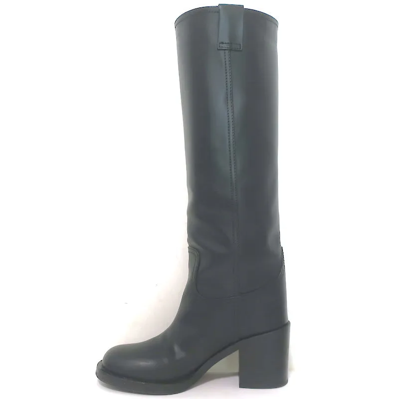 Miu Miu Logo-Detailed Pull-On Stiefeletten Schwarz Leder Größe 37