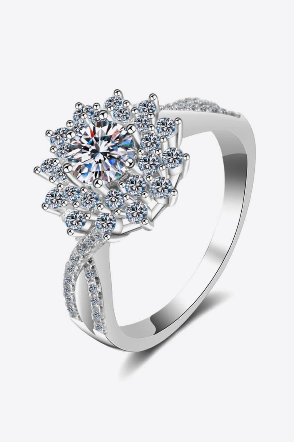 Moissanite Flower-Shape Split Shank Ring 