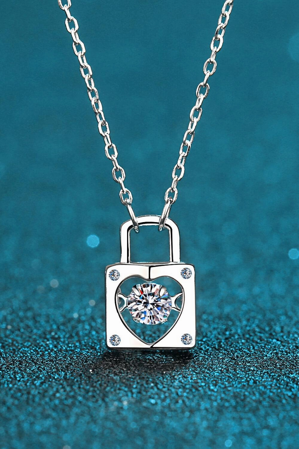 Moissanite Lock Pendant Necklace 