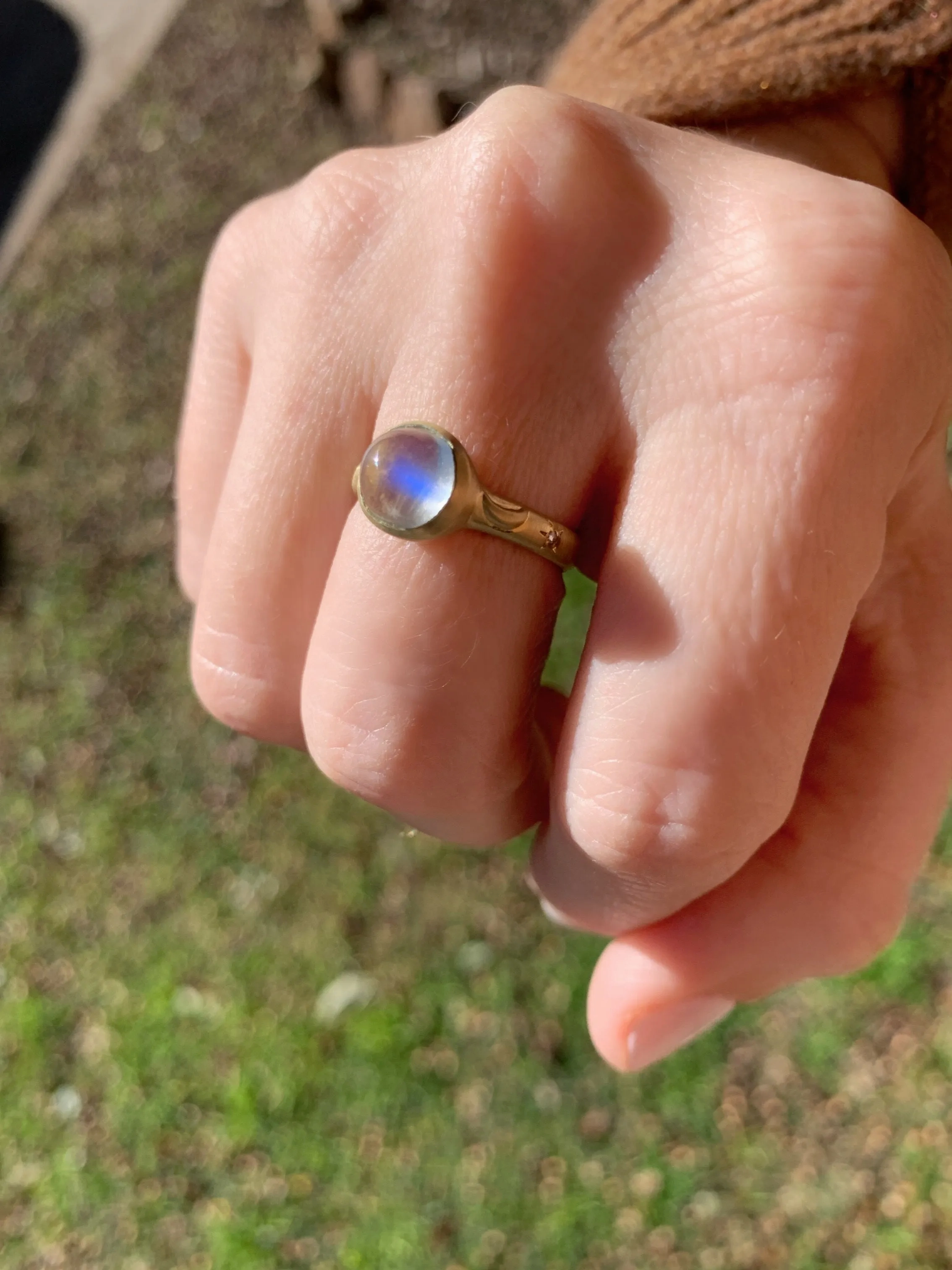 Monica Marcella Moonstone Diamond Moon and Star Ring