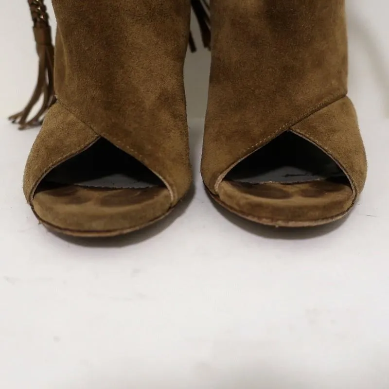 Monika Chiang Geflochtene Ketten-Stiefel Armena Braun Wildleder Größe 35 Spitzenabsatz