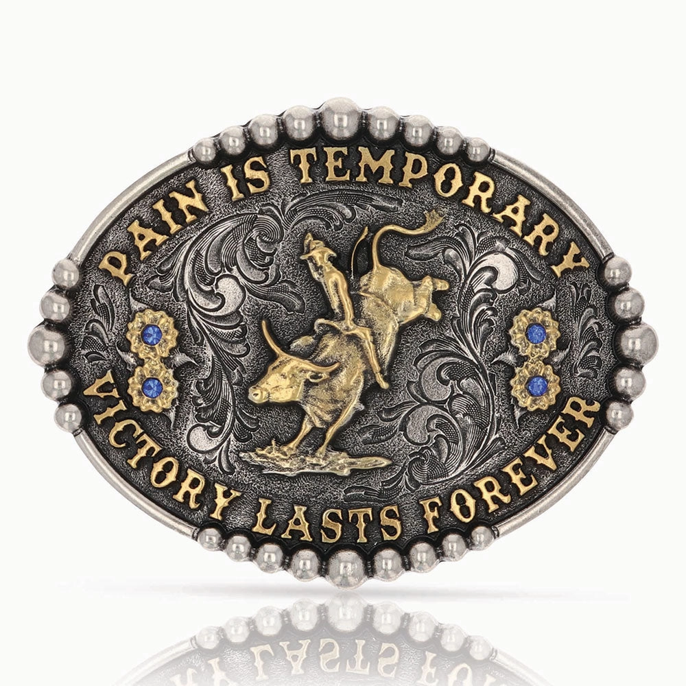 Montana Silversmith Pain Is Temporary Bull Riding Attitude Buckle texture-rose-gold  