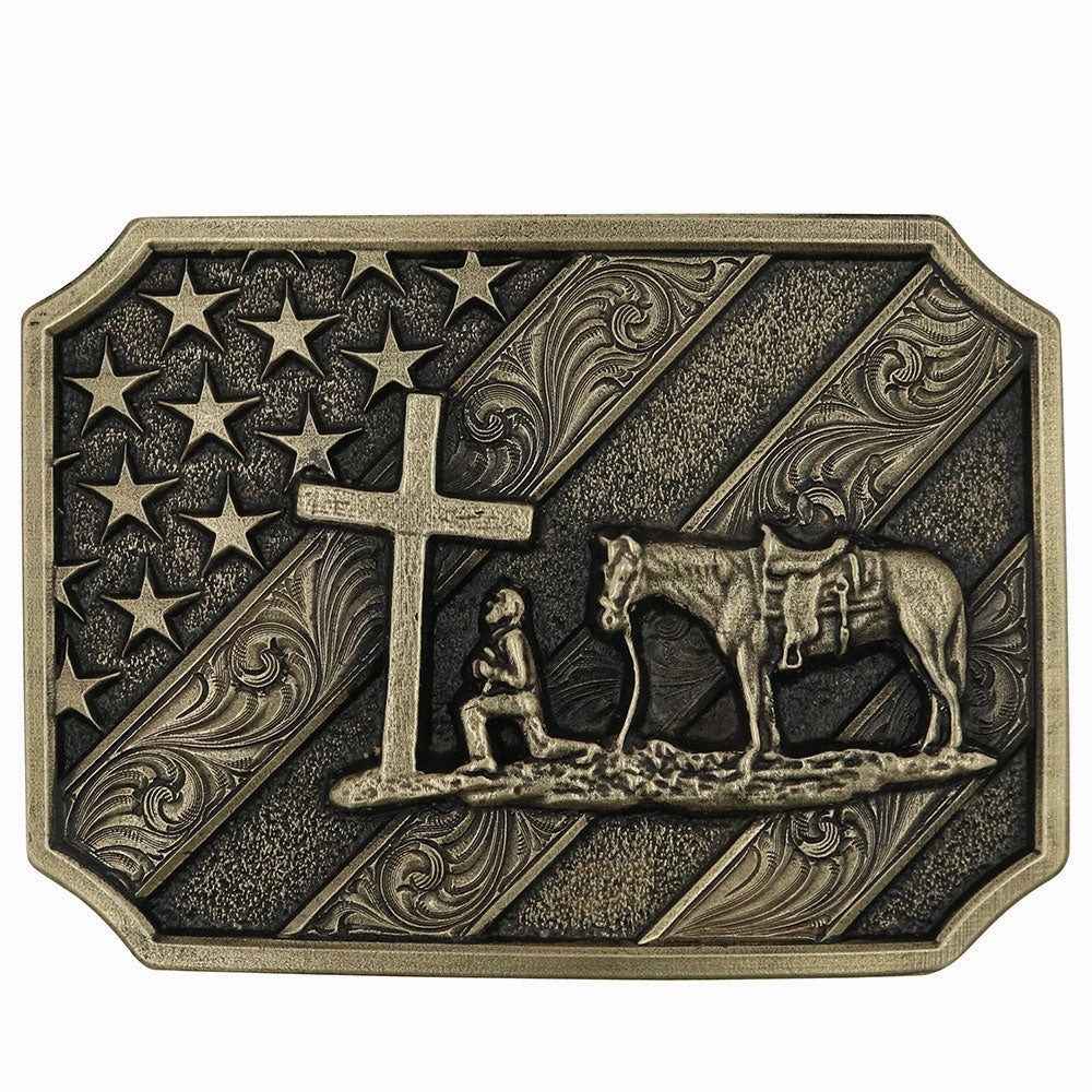 Montana Silversmith Patriot Christian Cowboy Attitude Belt Buckle texture-rose-gold  