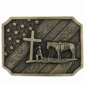 Montana Silversmith Patriot Christian Cowboy Attitude Belt Buckle texture-rose-gold  