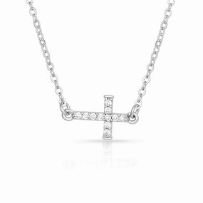 Montana Silversmith Quiet Faith, Tiny Crystal Cross Choker Necklace texture-rose-gold  