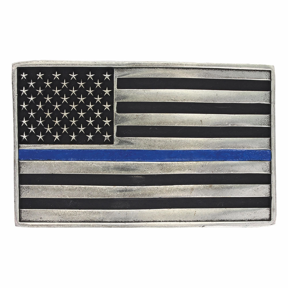 Montana Silversmith Stand behind the Blue Line Flag Attitude Buckle texture-rose-gold  