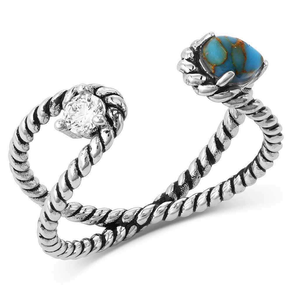 Montana Silversmith Stars and Sky Crystal Turquoise Open Ring texture-rose-gold  