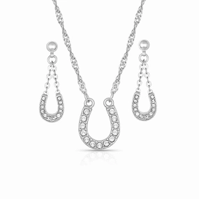 Montana Silversmiths Crystal Clear Lucky Horseshoe Jewelry Set texture-rose-gold  