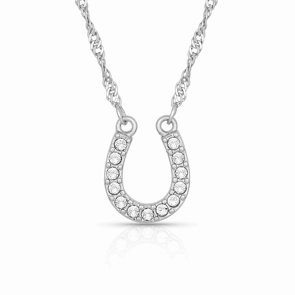 Montana Silversmiths Crystal Clear Lucky Horseshoe Necklace texture-rose-gold  