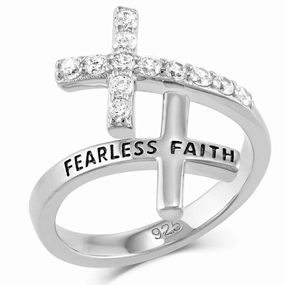 Montana Silversmiths Fearless Faith Crystal Cross Ring texture-rose-gold  