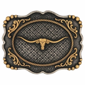 Montana Silversmiths Framed Longhorn Attitude Buckle texture-rose-gold  