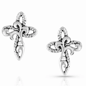 Montana Silversmiths Hold Steady Faith Cross Earrings texture-rose-gold  